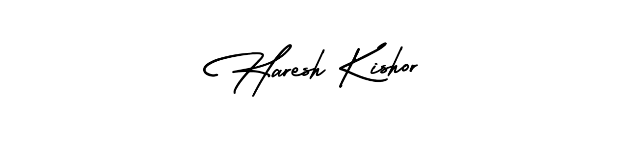 The best way (AmerikaSignatureDemo-Regular) to make a short signature is to pick only two or three words in your name. The name Haresh Kishor include a total of six letters. For converting this name. Haresh Kishor signature style 3 images and pictures png