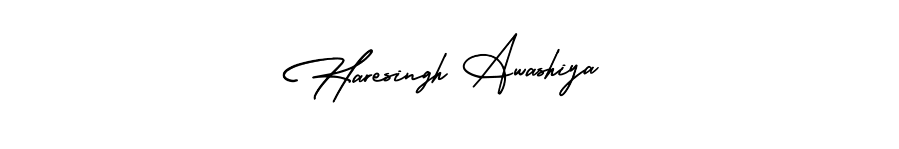 You should practise on your own different ways (AmerikaSignatureDemo-Regular) to write your name (Haresingh Awashiya) in signature. don't let someone else do it for you. Haresingh Awashiya signature style 3 images and pictures png