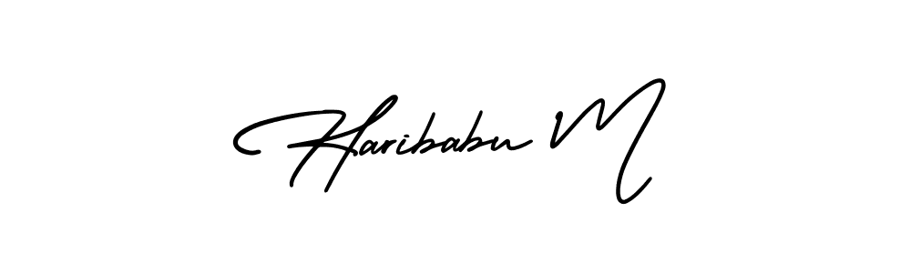 You should practise on your own different ways (AmerikaSignatureDemo-Regular) to write your name (Haribabu M) in signature. don't let someone else do it for you. Haribabu M signature style 3 images and pictures png