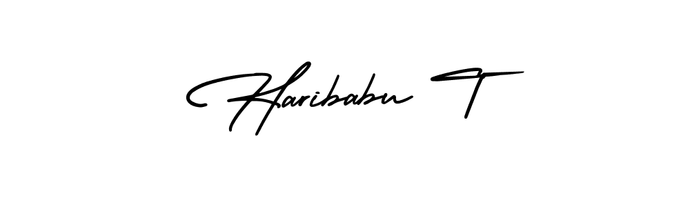 You should practise on your own different ways (AmerikaSignatureDemo-Regular) to write your name (Haribabu T) in signature. don't let someone else do it for you. Haribabu T signature style 3 images and pictures png