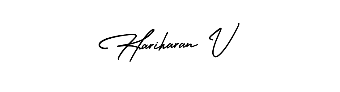 The best way (AmerikaSignatureDemo-Regular) to make a short signature is to pick only two or three words in your name. The name Hariharan V include a total of six letters. For converting this name. Hariharan V signature style 3 images and pictures png