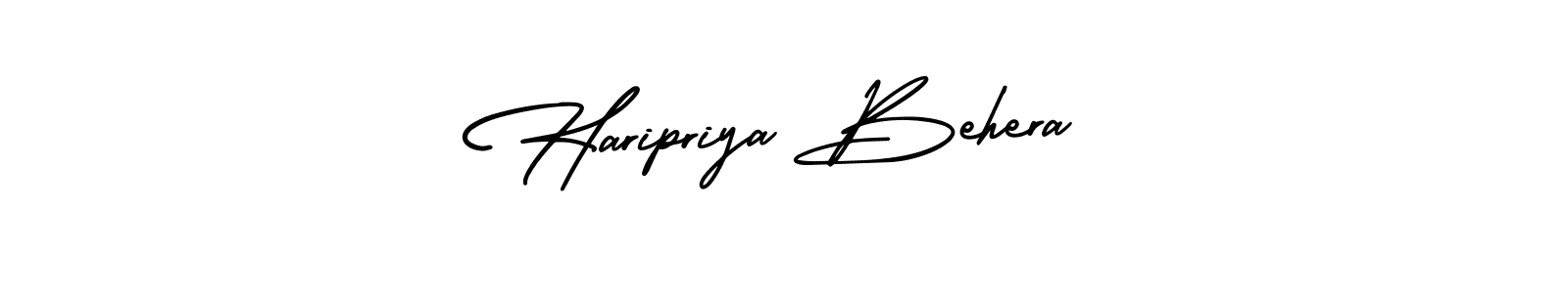 You should practise on your own different ways (AmerikaSignatureDemo-Regular) to write your name (Haripriya Behera) in signature. don't let someone else do it for you. Haripriya Behera signature style 3 images and pictures png