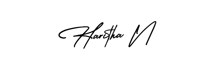 Use a signature maker to create a handwritten signature online. With this signature software, you can design (AmerikaSignatureDemo-Regular) your own signature for name Haritha N. Haritha N signature style 3 images and pictures png