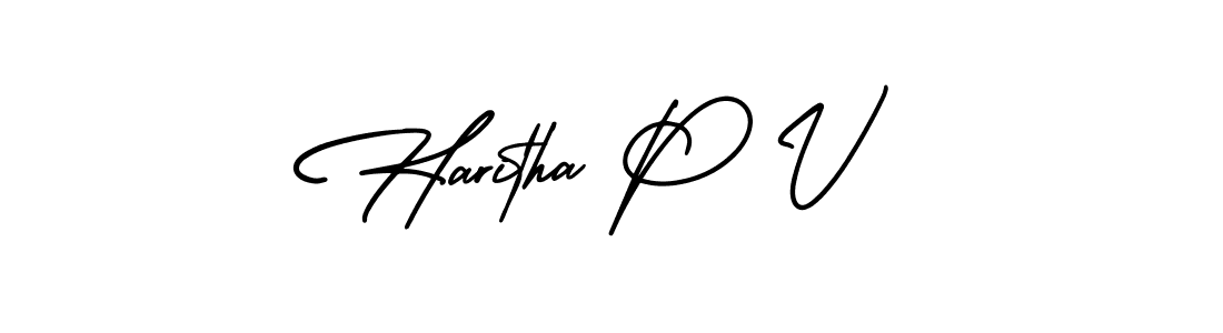 Make a beautiful signature design for name Haritha P V. With this signature (AmerikaSignatureDemo-Regular) style, you can create a handwritten signature for free. Haritha P V signature style 3 images and pictures png