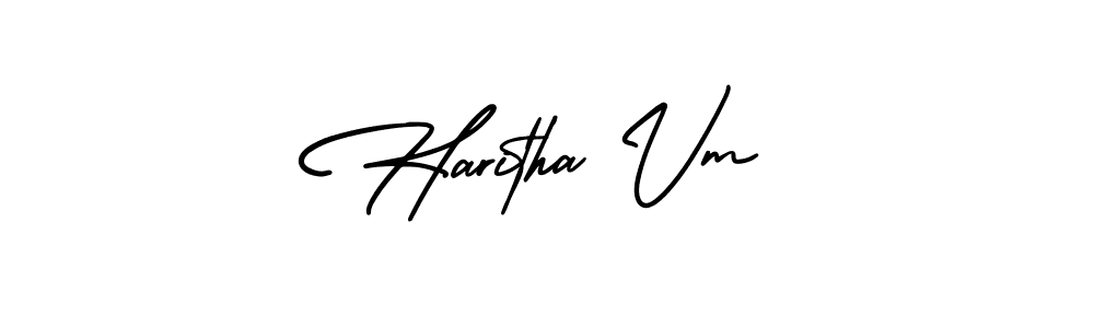 Use a signature maker to create a handwritten signature online. With this signature software, you can design (AmerikaSignatureDemo-Regular) your own signature for name Haritha Vm. Haritha Vm signature style 3 images and pictures png