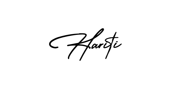 You should practise on your own different ways (AmerikaSignatureDemo-Regular) to write your name (Hariti) in signature. don't let someone else do it for you. Hariti signature style 3 images and pictures png