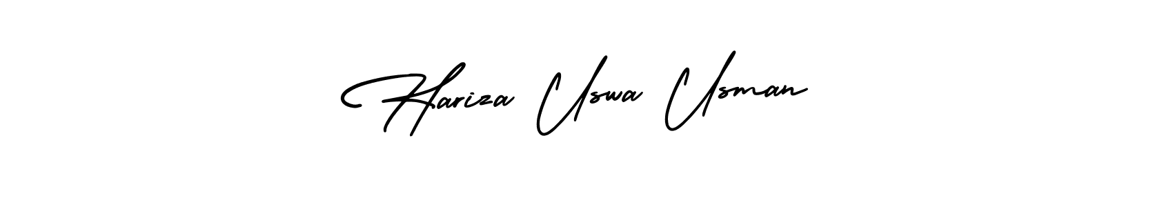 You should practise on your own different ways (AmerikaSignatureDemo-Regular) to write your name (Hariza Uswa Usman) in signature. don't let someone else do it for you. Hariza Uswa Usman signature style 3 images and pictures png