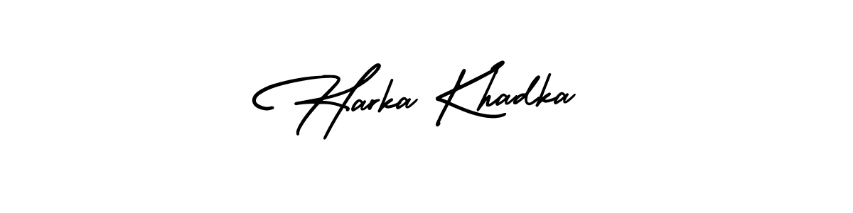 You should practise on your own different ways (AmerikaSignatureDemo-Regular) to write your name (Harka Khadka) in signature. don't let someone else do it for you. Harka Khadka signature style 3 images and pictures png
