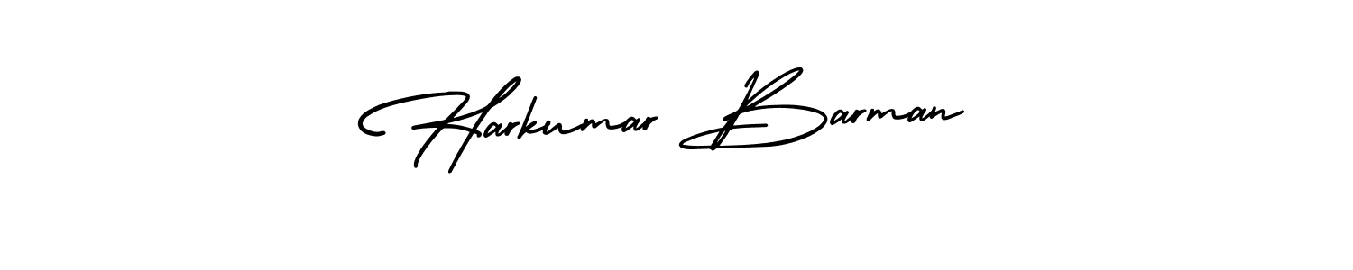 You should practise on your own different ways (AmerikaSignatureDemo-Regular) to write your name (Harkumar Barman) in signature. don't let someone else do it for you. Harkumar Barman signature style 3 images and pictures png