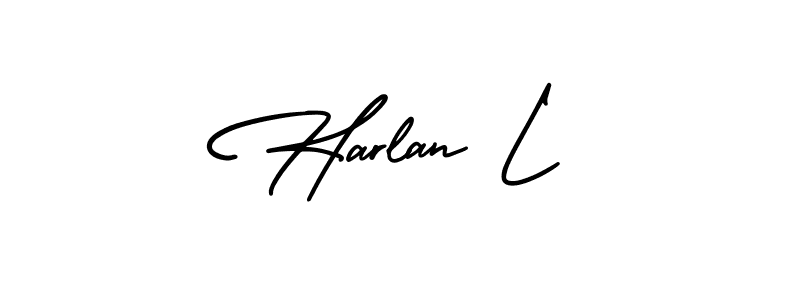 Make a beautiful signature design for name Harlan L. With this signature (AmerikaSignatureDemo-Regular) style, you can create a handwritten signature for free. Harlan L signature style 3 images and pictures png