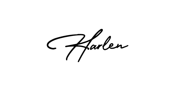 The best way (AmerikaSignatureDemo-Regular) to make a short signature is to pick only two or three words in your name. The name Harlen include a total of six letters. For converting this name. Harlen signature style 3 images and pictures png