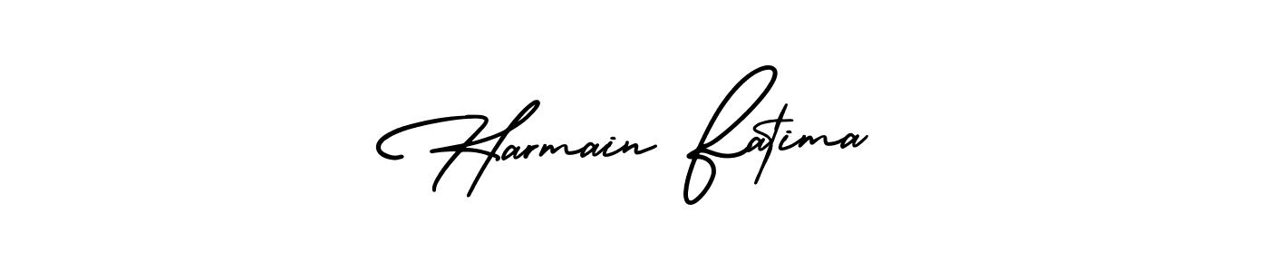 You should practise on your own different ways (AmerikaSignatureDemo-Regular) to write your name (Harmain Fatima) in signature. don't let someone else do it for you. Harmain Fatima signature style 3 images and pictures png