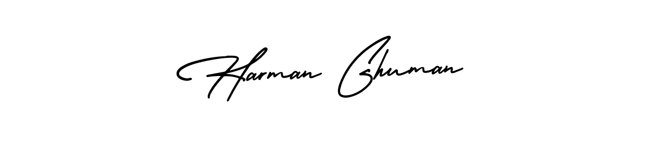 You should practise on your own different ways (AmerikaSignatureDemo-Regular) to write your name (Harman Ghuman) in signature. don't let someone else do it for you. Harman Ghuman signature style 3 images and pictures png