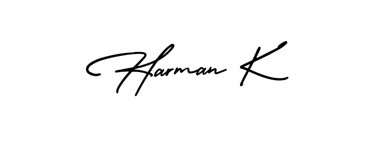 Make a beautiful signature design for name Harman K. With this signature (AmerikaSignatureDemo-Regular) style, you can create a handwritten signature for free. Harman K signature style 3 images and pictures png