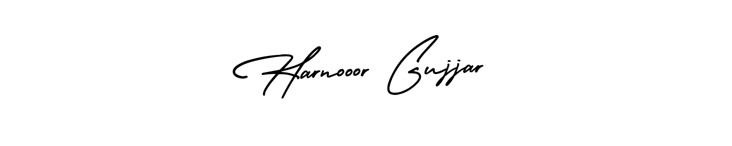 You should practise on your own different ways (AmerikaSignatureDemo-Regular) to write your name (Harnooor Gujjar) in signature. don't let someone else do it for you. Harnooor Gujjar signature style 3 images and pictures png