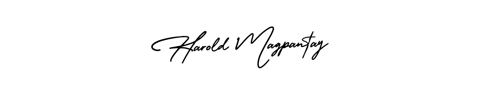 The best way (AmerikaSignatureDemo-Regular) to make a short signature is to pick only two or three words in your name. The name Harold Magpantay include a total of six letters. For converting this name. Harold Magpantay signature style 3 images and pictures png
