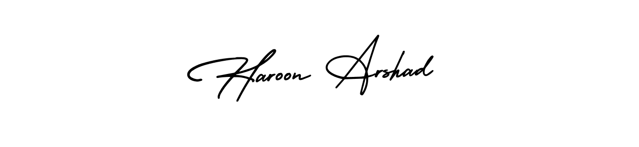 The best way (AmerikaSignatureDemo-Regular) to make a short signature is to pick only two or three words in your name. The name Haroon Arshad include a total of six letters. For converting this name. Haroon Arshad signature style 3 images and pictures png