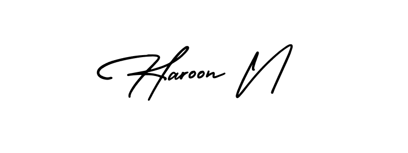 The best way (AmerikaSignatureDemo-Regular) to make a short signature is to pick only two or three words in your name. The name Haroon N include a total of six letters. For converting this name. Haroon N signature style 3 images and pictures png