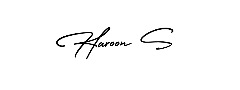 The best way (AmerikaSignatureDemo-Regular) to make a short signature is to pick only two or three words in your name. The name Haroon S include a total of six letters. For converting this name. Haroon S signature style 3 images and pictures png