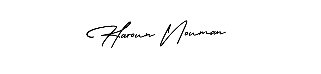 The best way (AmerikaSignatureDemo-Regular) to make a short signature is to pick only two or three words in your name. The name Haroun Nouman include a total of six letters. For converting this name. Haroun Nouman signature style 3 images and pictures png