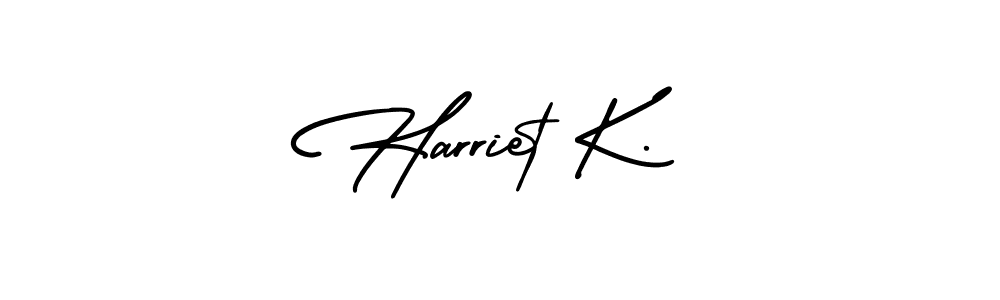 The best way (AmerikaSignatureDemo-Regular) to make a short signature is to pick only two or three words in your name. The name Harriet K. include a total of six letters. For converting this name. Harriet K. signature style 3 images and pictures png