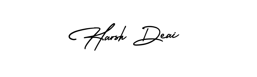 You should practise on your own different ways (AmerikaSignatureDemo-Regular) to write your name (Harsh Deai) in signature. don't let someone else do it for you. Harsh Deai signature style 3 images and pictures png