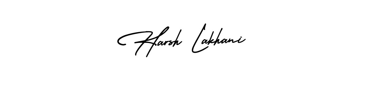 You should practise on your own different ways (AmerikaSignatureDemo-Regular) to write your name (Harsh Lakhani) in signature. don't let someone else do it for you. Harsh Lakhani signature style 3 images and pictures png