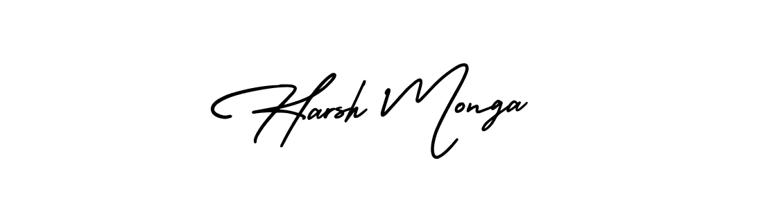 You should practise on your own different ways (AmerikaSignatureDemo-Regular) to write your name (Harsh Monga) in signature. don't let someone else do it for you. Harsh Monga signature style 3 images and pictures png