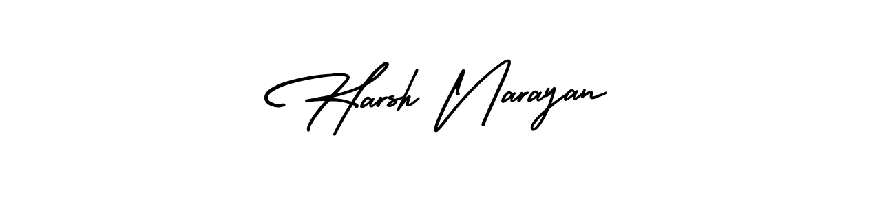 You should practise on your own different ways (AmerikaSignatureDemo-Regular) to write your name (Harsh Narayan) in signature. don't let someone else do it for you. Harsh Narayan signature style 3 images and pictures png