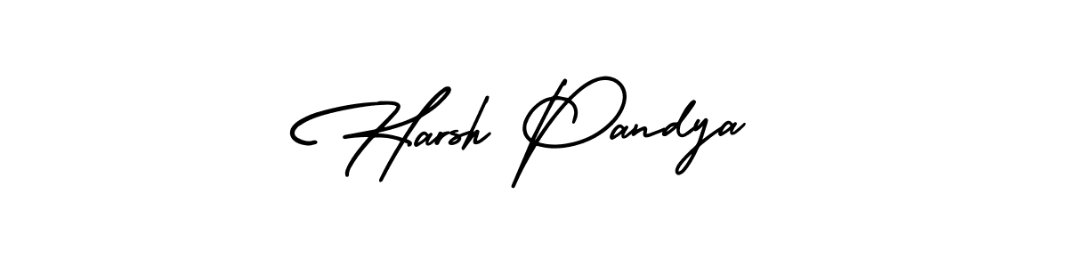 The best way (AmerikaSignatureDemo-Regular) to make a short signature is to pick only two or three words in your name. The name Harsh Pandya include a total of six letters. For converting this name. Harsh Pandya signature style 3 images and pictures png