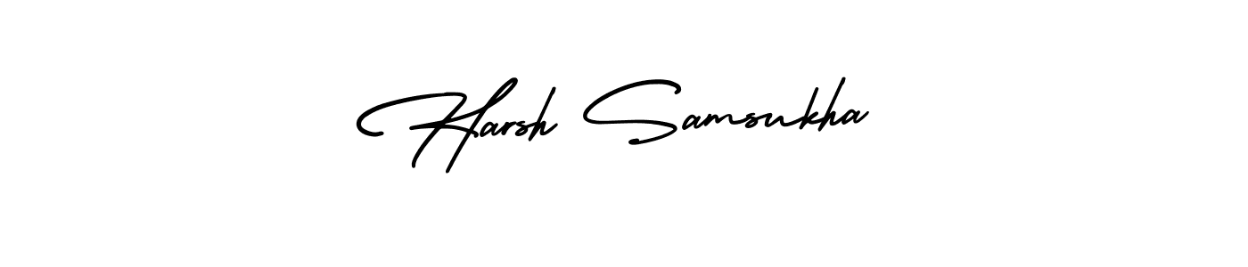 This is the best signature style for the Harsh Samsukha name. Also you like these signature font (AmerikaSignatureDemo-Regular). Mix name signature. Harsh Samsukha signature style 3 images and pictures png