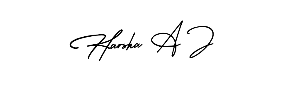You should practise on your own different ways (AmerikaSignatureDemo-Regular) to write your name (Harsha A J) in signature. don't let someone else do it for you. Harsha A J signature style 3 images and pictures png