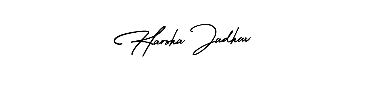 The best way (AmerikaSignatureDemo-Regular) to make a short signature is to pick only two or three words in your name. The name Harsha Jadhav include a total of six letters. For converting this name. Harsha Jadhav signature style 3 images and pictures png