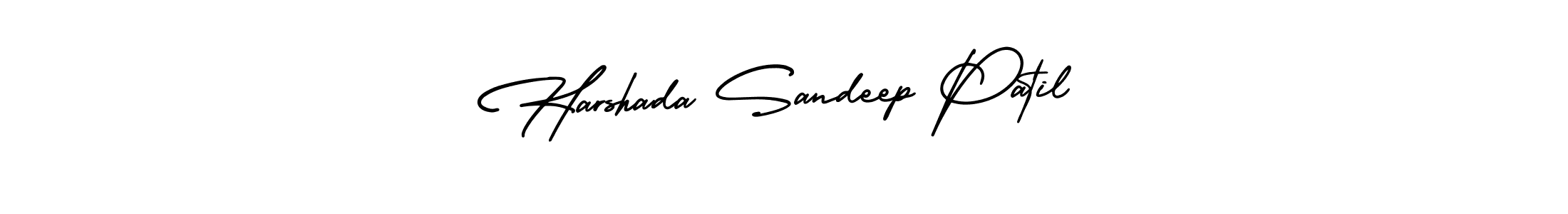 You should practise on your own different ways (AmerikaSignatureDemo-Regular) to write your name (Harshada Sandeep Patil) in signature. don't let someone else do it for you. Harshada Sandeep Patil signature style 3 images and pictures png