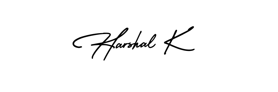 You should practise on your own different ways (AmerikaSignatureDemo-Regular) to write your name (Harshal K) in signature. don't let someone else do it for you. Harshal K signature style 3 images and pictures png