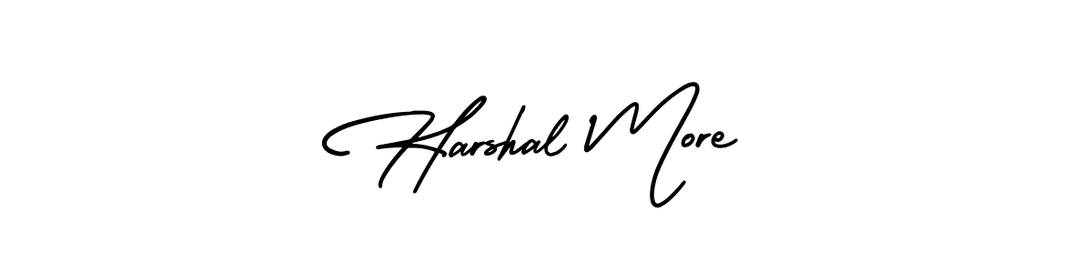 You should practise on your own different ways (AmerikaSignatureDemo-Regular) to write your name (Harshal More) in signature. don't let someone else do it for you. Harshal More signature style 3 images and pictures png