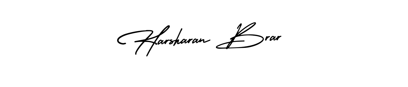You should practise on your own different ways (AmerikaSignatureDemo-Regular) to write your name (Harsharan Brar) in signature. don't let someone else do it for you. Harsharan Brar signature style 3 images and pictures png