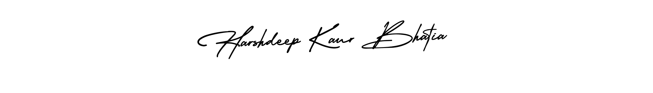 You should practise on your own different ways (AmerikaSignatureDemo-Regular) to write your name (Harshdeep Kaur Bhatia) in signature. don't let someone else do it for you. Harshdeep Kaur Bhatia signature style 3 images and pictures png
