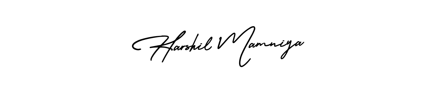 How to make Harshil Mamniya name signature. Use AmerikaSignatureDemo-Regular style for creating short signs online. This is the latest handwritten sign. Harshil Mamniya signature style 3 images and pictures png