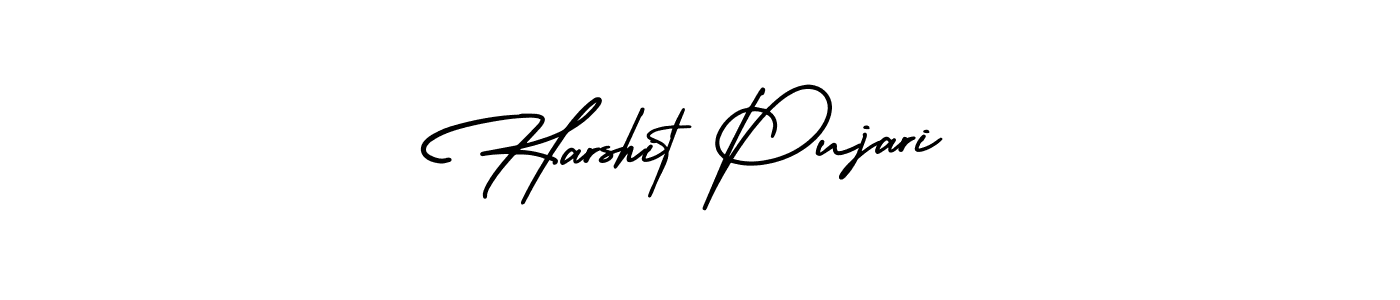 The best way (AmerikaSignatureDemo-Regular) to make a short signature is to pick only two or three words in your name. The name Harshit Pujari include a total of six letters. For converting this name. Harshit Pujari signature style 3 images and pictures png