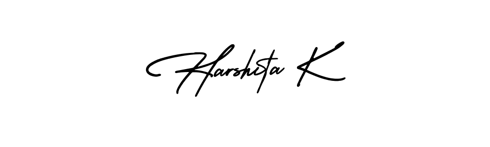 You should practise on your own different ways (AmerikaSignatureDemo-Regular) to write your name (Harshita K) in signature. don't let someone else do it for you. Harshita K signature style 3 images and pictures png