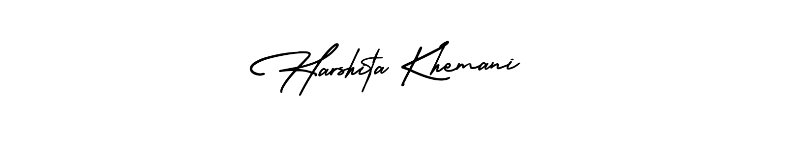 You should practise on your own different ways (AmerikaSignatureDemo-Regular) to write your name (Harshita Khemani) in signature. don't let someone else do it for you. Harshita Khemani signature style 3 images and pictures png