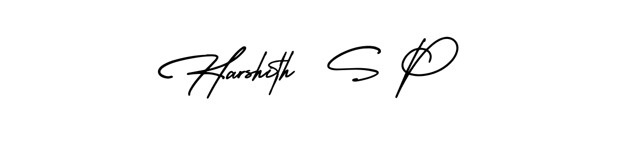 The best way (AmerikaSignatureDemo-Regular) to make a short signature is to pick only two or three words in your name. The name Harshith  S P include a total of six letters. For converting this name. Harshith  S P signature style 3 images and pictures png