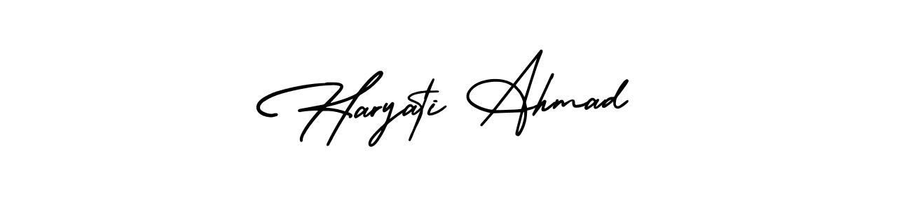 AmerikaSignatureDemo-Regular is a professional signature style that is perfect for those who want to add a touch of class to their signature. It is also a great choice for those who want to make their signature more unique. Get Haryati Ahmad name to fancy signature for free. Haryati Ahmad signature style 3 images and pictures png