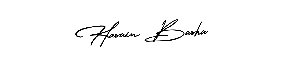 How to make Hasain Basha name signature. Use AmerikaSignatureDemo-Regular style for creating short signs online. This is the latest handwritten sign. Hasain Basha signature style 3 images and pictures png