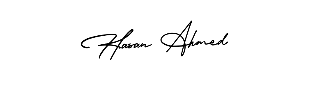 How to make Hasan Ahmed name signature. Use AmerikaSignatureDemo-Regular style for creating short signs online. This is the latest handwritten sign. Hasan Ahmed signature style 3 images and pictures png