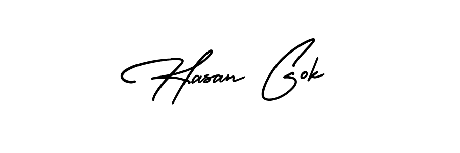Use a signature maker to create a handwritten signature online. With this signature software, you can design (AmerikaSignatureDemo-Regular) your own signature for name Hasan Gok. Hasan Gok signature style 3 images and pictures png