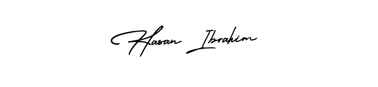 You should practise on your own different ways (AmerikaSignatureDemo-Regular) to write your name (Hasan Ibrahim) in signature. don't let someone else do it for you. Hasan Ibrahim signature style 3 images and pictures png
