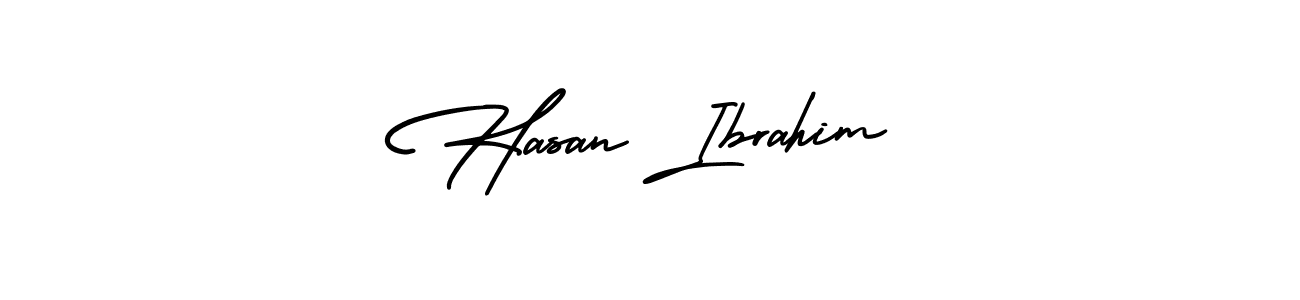 You should practise on your own different ways (AmerikaSignatureDemo-Regular) to write your name (Hasan Ibrahim) in signature. don't let someone else do it for you. Hasan Ibrahim signature style 3 images and pictures png