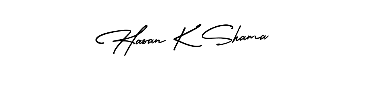 This is the best signature style for the Hasan K Shama name. Also you like these signature font (AmerikaSignatureDemo-Regular). Mix name signature. Hasan K Shama signature style 3 images and pictures png